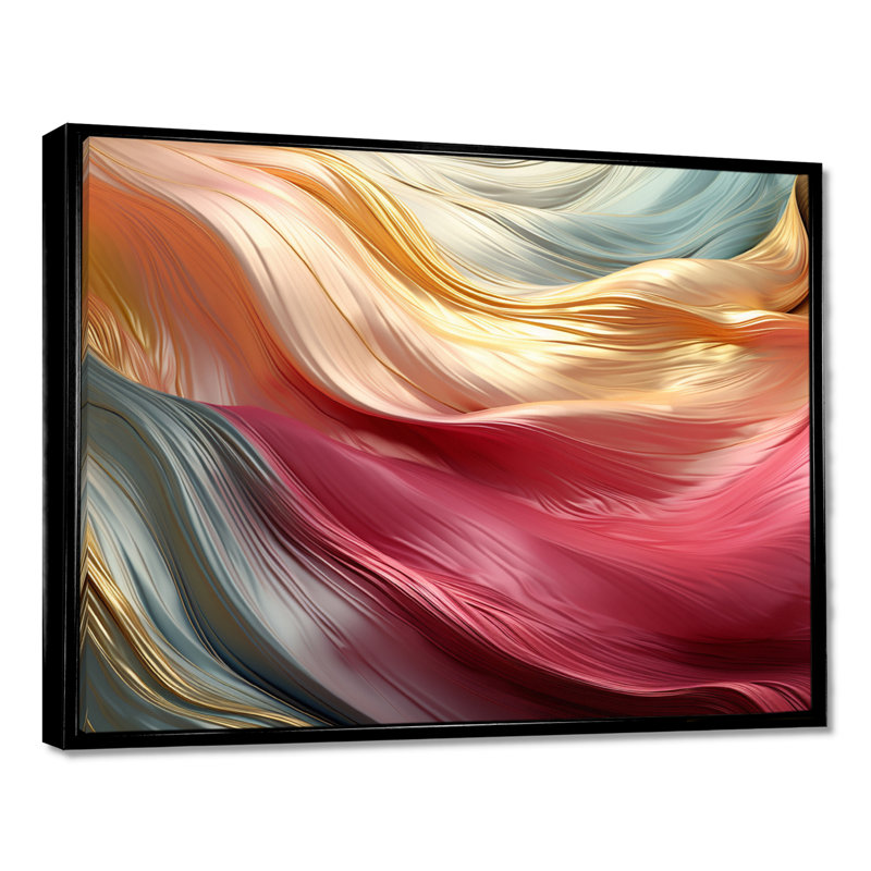 Liquide ruisseaux rose or bleu - vagues art mural salon, Toile avec cadre flottant noir, H 12 po x l 20 po x P 1 po