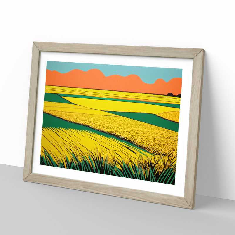 Wheat Field Pop Art - Framed Print, 46cm H x 64cm W x 2cm D, Oak Framed