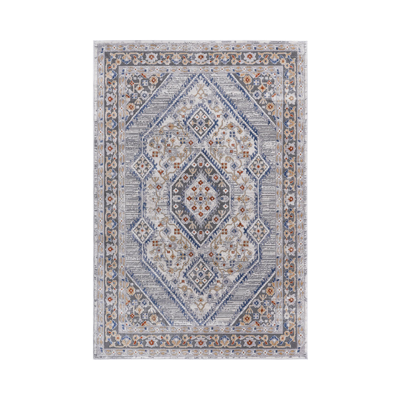 Collection Blue/Cream/Bordered Non-Shedding Living Room Bedroom Dining Home Office Stylish And Stain Resistant Area Rug