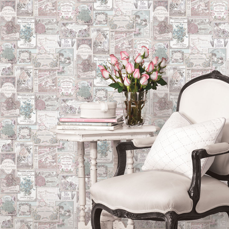 Nostalgie Perfume Labels Wallpaper Roll, Pink