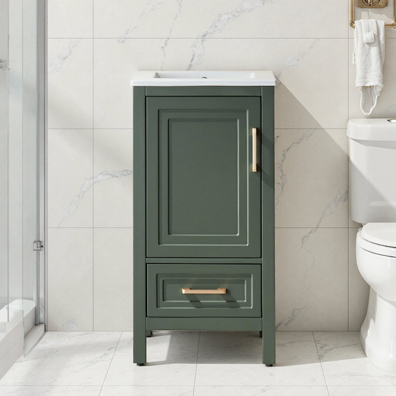 Fully Assembled 18" Green Solid Wood Bathroom Vanity with Soft Close Drawers & Top
