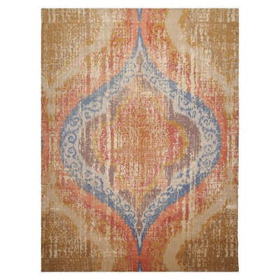 Tapis beige en laine et en soie noué à la main 9 pi x 12 pi