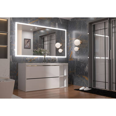 Kedarnath LED Bathroom Mirror with Lights, Smart Dimmable Vanity Mirrors for Wall, Anti-Fog Backlit Lighted Makeup Mirror Orren Ellis Size: 48 x 30