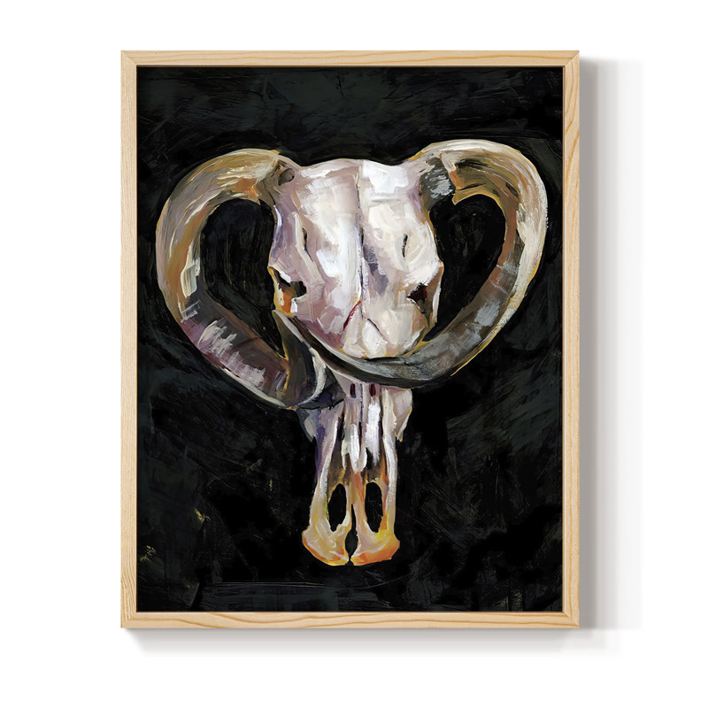 Horned Skull II Framed Print - Solid Wood, 21" H x 17" W
