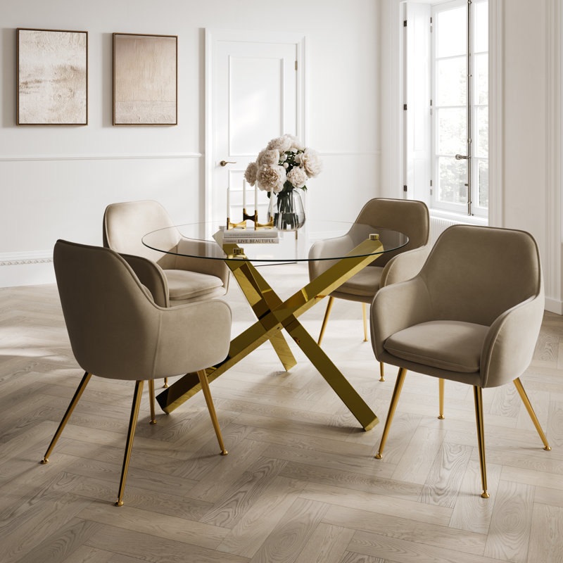 LPD Home Round Glass Top Dining Table, Gold