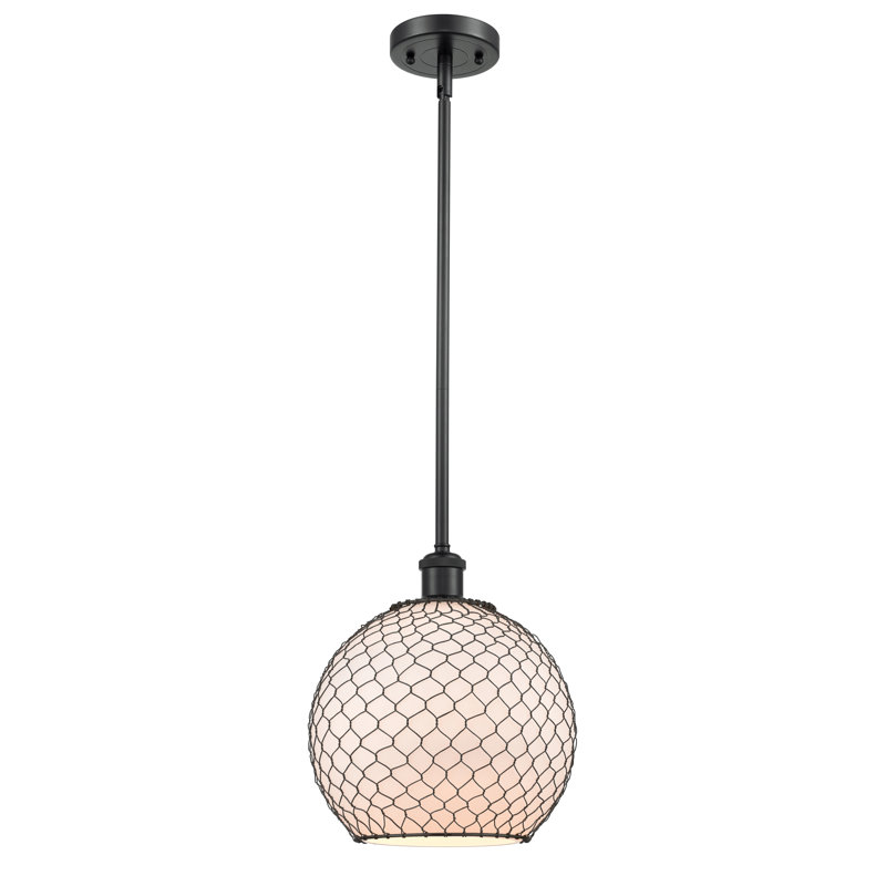 Luminaire sphère suspendu 1 lumières simple Egger, H 13 po x l 10 po x P 10 po, Blanc / Noir, Noir mat