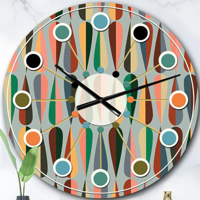 Retro Abstract Drops IX - Mid-Century Modern wall clock