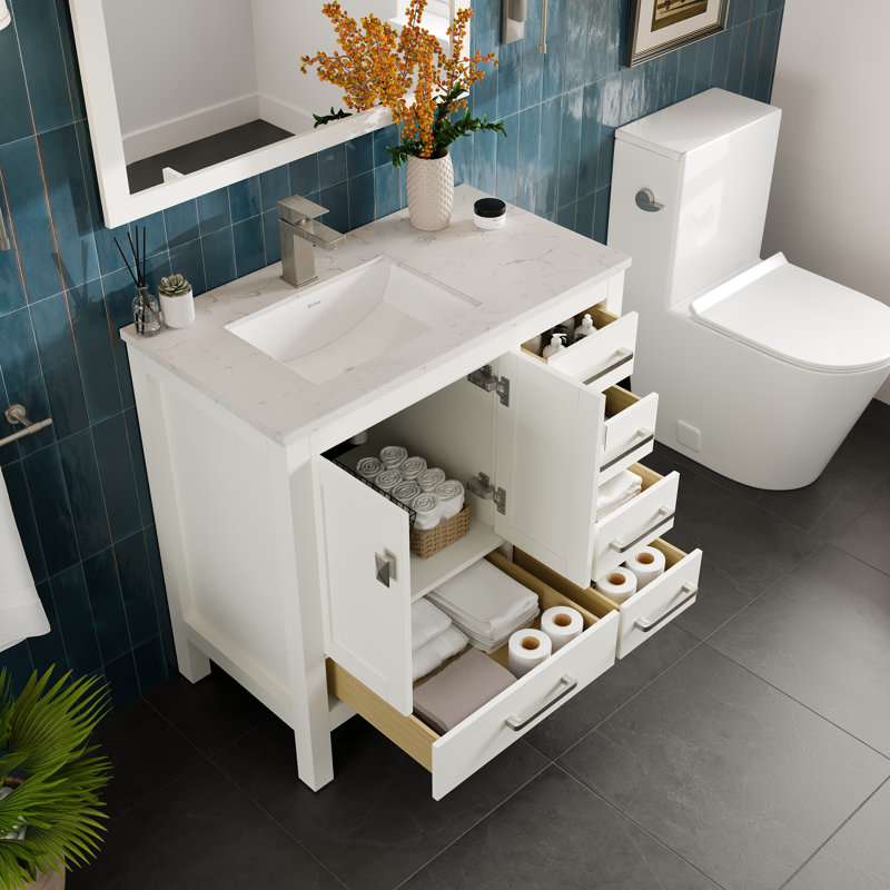 White 36" Freestanding Bathroom Vanity with Quartz Top