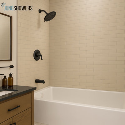 Juno Commercial Matte Black Single Handle Wall Mounted Brass Bathroom Shower Set