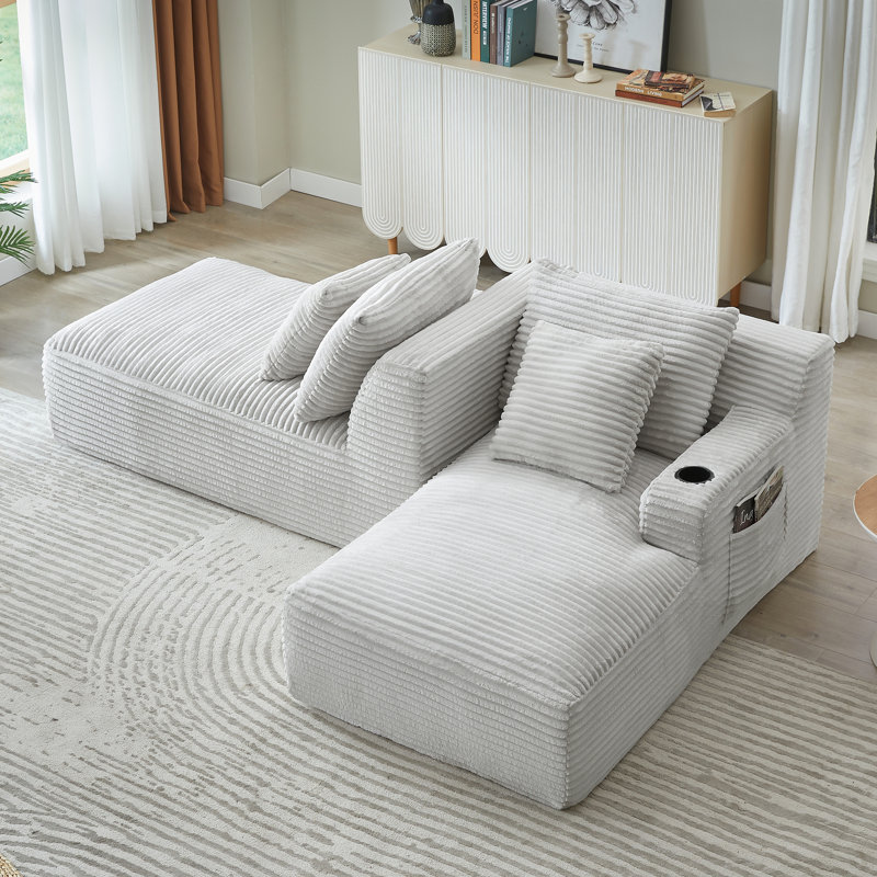 Méridienne double compressible avec porte-gobelets, Gris clair