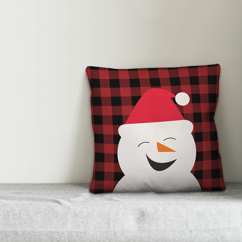 Coussin souriant bonhomme de neige , 16 po x 16 po, Housse de coussin seulement - sans coussin