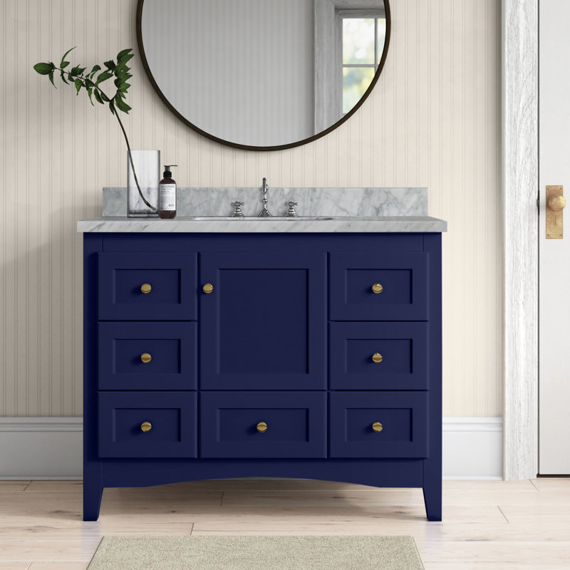 Ensemble de meuble-lavabo simple 42 po Edber, Blanc, Marbre de Carrare