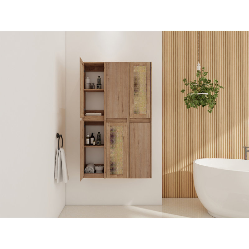 Armoire latérale de salle de bain 36 po, 6 portes à fermeture douce, conception à fixation flottante