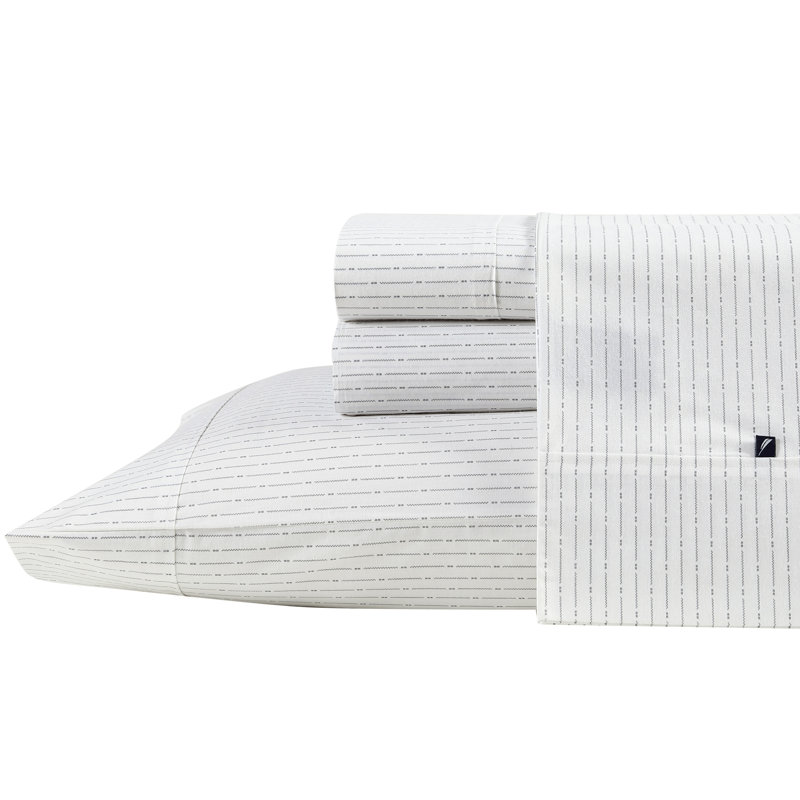 Bradford 200 Thread Count Breathable Cotton Percale Sheet Set, Full Sheet Set with 2 Pillowcases, Buoy Line