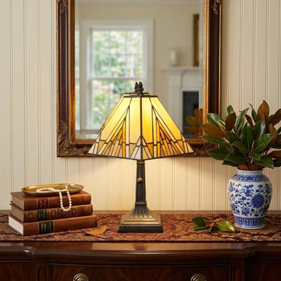 Lampe de table chandelier 15 po en métal brun foncé avec abat-jour beige