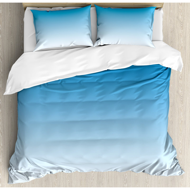 Queen Size Blue and White Ombre Microfiber Duvet Cover Set