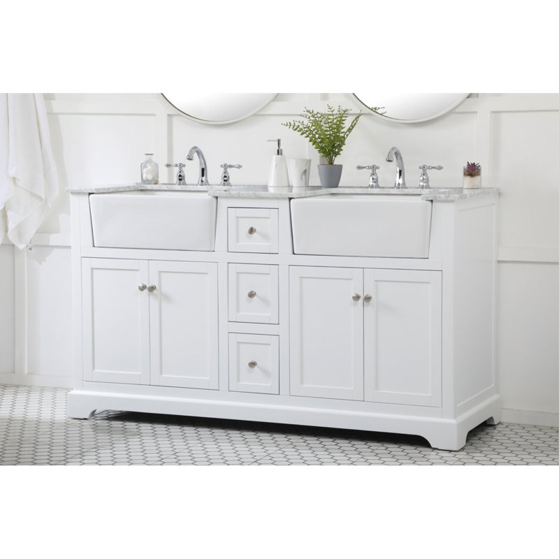 Pardue 60'' Double Bathroom Vanity with Top, White