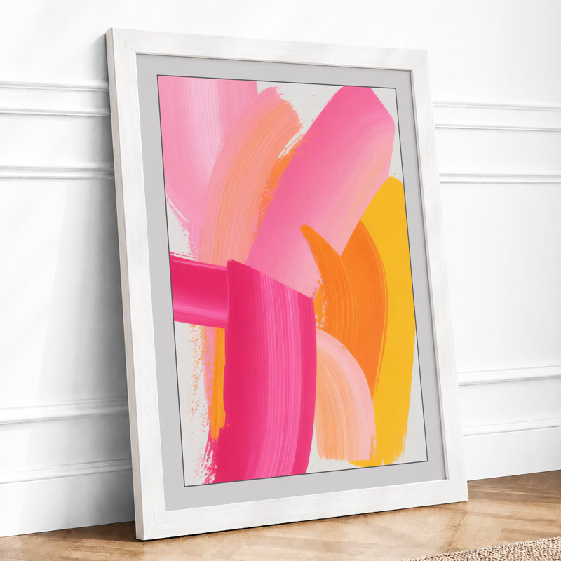 Brushstrokes In Pink Abstract - Print, A2 - 59.4 x 42.0 cm, White