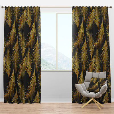 Golden Tropical Leaves Pattern - Nature Curtain - Velvet Room darkening - 1 panel