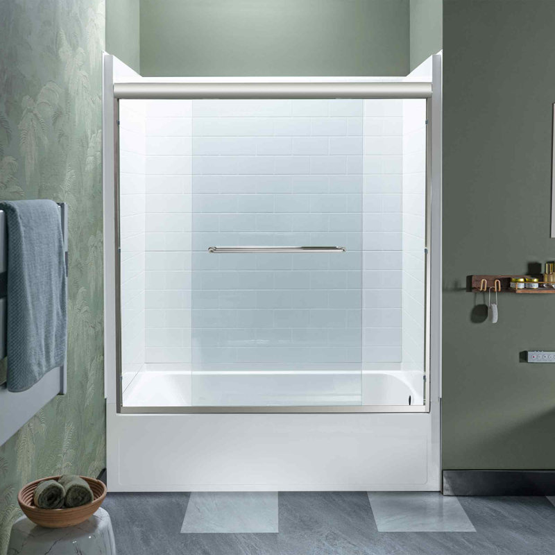 WOODBRIDGE Double Sliding Tub Door 56-60" Width x 60"Height with 5/16"(8mm) Clear Tempered Glass, Brushed Nickel