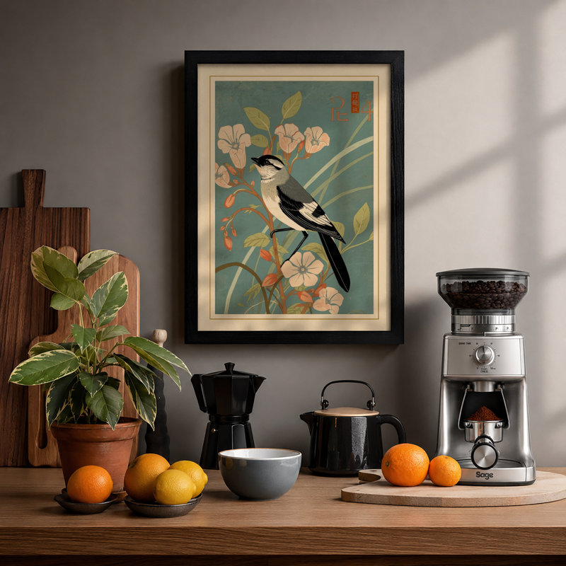Bird Among Blossoms Japandi - Print, Black, A3 - 42.0 x 29.7 cm