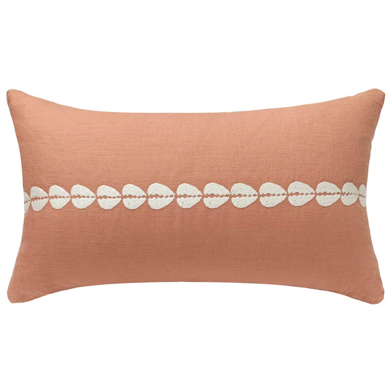 PILLOWPIA Striped Linen Rectangular Pillow Cover with Cowrie Shell Embroidery