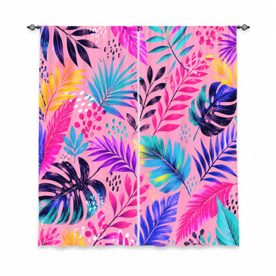 2 pièces de rideaux à imprimé de feuilles tropicales, motif botanique vibrant de la jungle, tissu filtrant la lumière, protection de la vie privée, conception à passe-tringle, décoration intérieure pour le salon, la chambre à coucher, le balcon