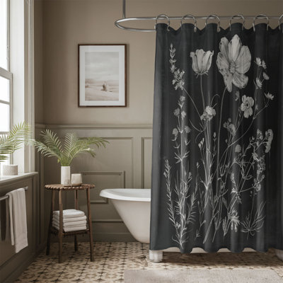 Monochrome Floral Art - 1 Piece Standard Shower Curtain