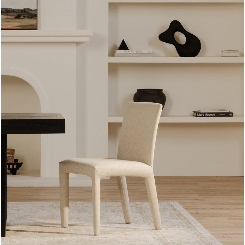 Brandie Dining Chair With Performance Fabric, Beige Performance Canvas