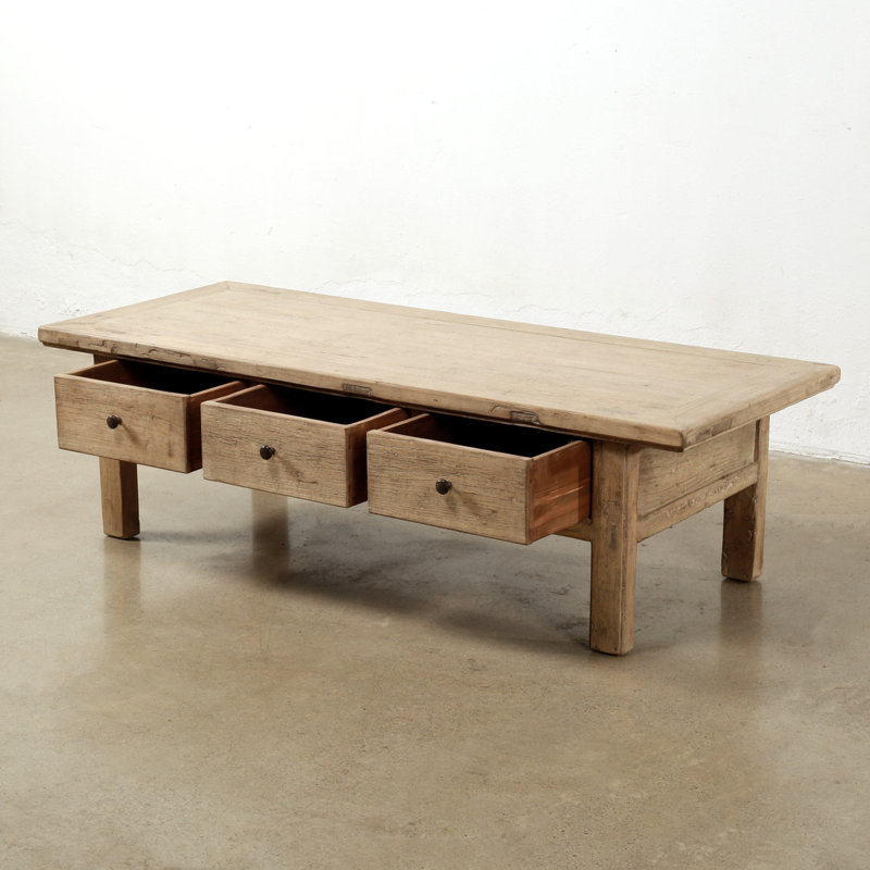 63 Inches Wide Coffee Table with Three Drawers Weathered Natural