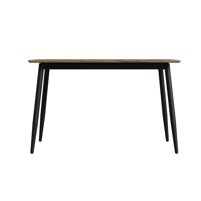 Table de salle à manger moderne minimaliste en grain de bois, table de salle à manger élégante, table de salle à manger de cuisine, robuste et durable, facile à assembler, pieds en métal noir, convient à 4 à 6 personnes, convient à la maison