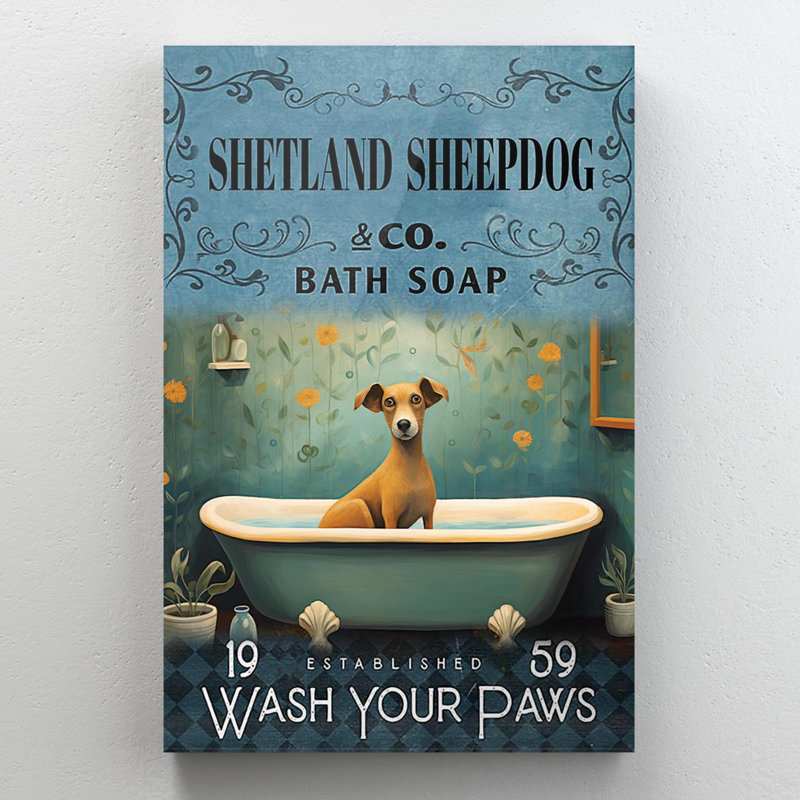 Impression sur toile Laetna Shetland Sheepdog Bath Soap, H 14 po x l 11 po x P 1,25 po