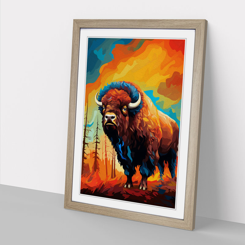 Bison Orphism - Framed Print, 64cm H x 46cm W x 2cm D, Oak Framed