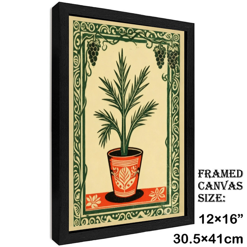 Reproduction botanique rétro encadrée noire Mid-Century, H 17 po x l 13 po