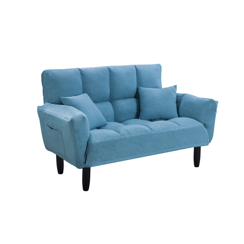 Canapé-lit à accoudoirs arrondis 55 po Sirugo, Mélange de polyester bleu