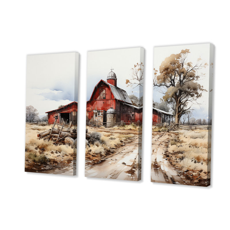 Farmstead Lnadscape III sur toile, 3 pièces, H 32 po x l 48 po