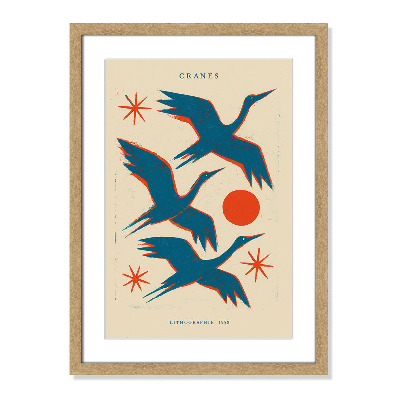 Cranes lithographie Print by Treechild, L 17 po x H 23 po, Matted Print, Naturel