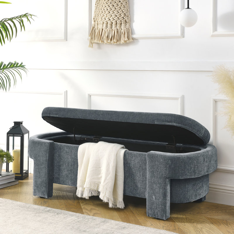Cineus Oval Fabric Upholstered Storage Ottoman, Gray