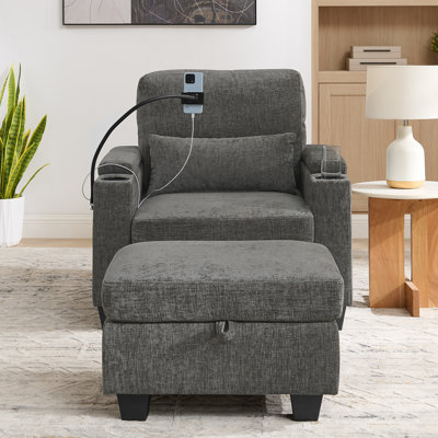 Canapé inclinable simple avec dossier, charge USB et repose-pieds avec rangement