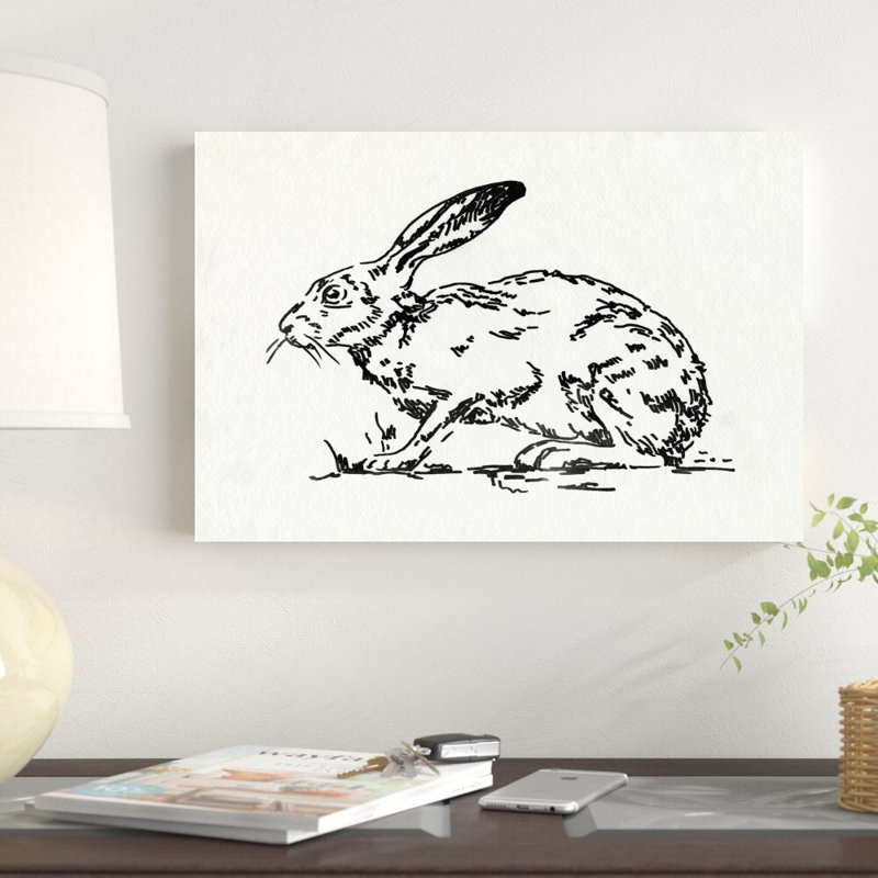 «Resting Hare I» par Emma Caroline - reproduction d'art sur toile tendue, H 12 po x l 18 po