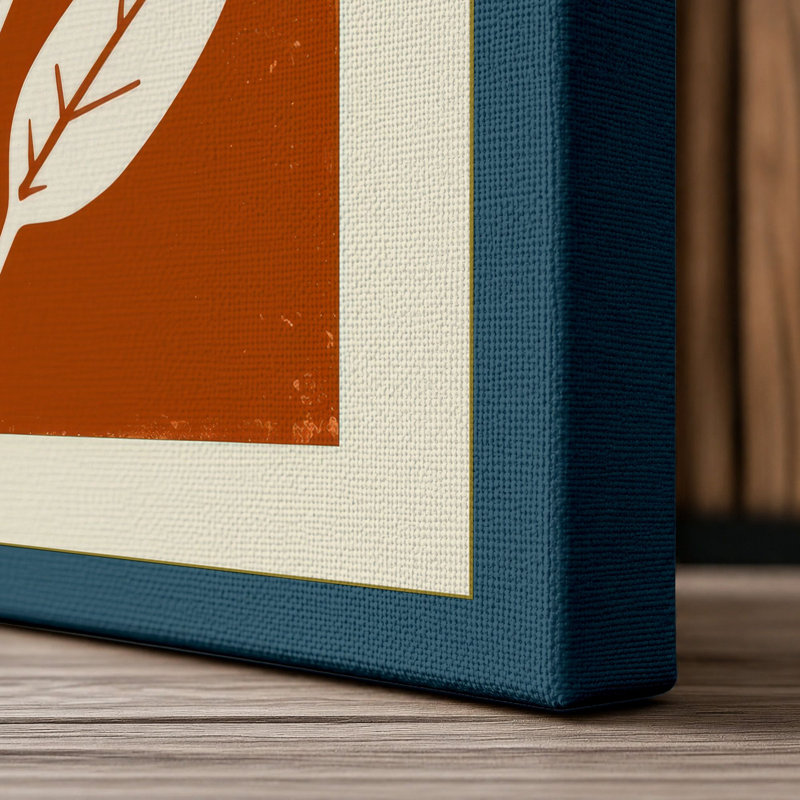 Daisy Linocut Botanical - Wrapped Canvas, 24x16 - 61.0 x 40.6 cm, Teal Border