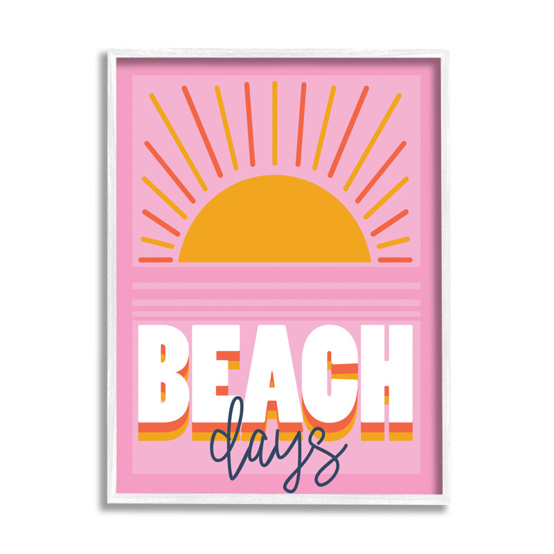«Beach Days Quote Rising Sun Ray Horizon» - art textuel, H 20 po x l 16 po, Giclée encadrée blanc bord de mer