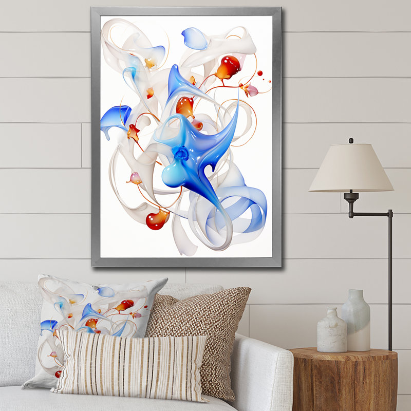 «Abstract Blue Organic Shapes On White», reproduction d'art sur toile géométrique moderne, Cadre simple argenté