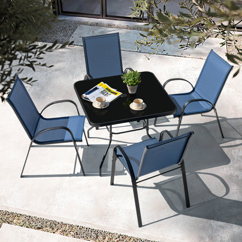 5-piece Outdoor Dining Set, PVC-coated polyester Stackable Chairs And Umbrella Hole