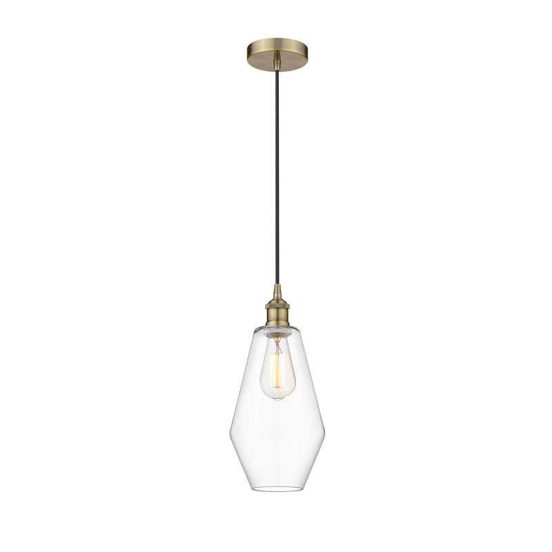 Luminaire suspendu cylindrique à 1 lumière Gabbie, Laiton antique, Transparent