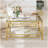 Square Glass Coffee Table in 33.5",Luxurious Geometric Metal Frame,Gold Finish & Lower Shelf-2141872109-1902772713