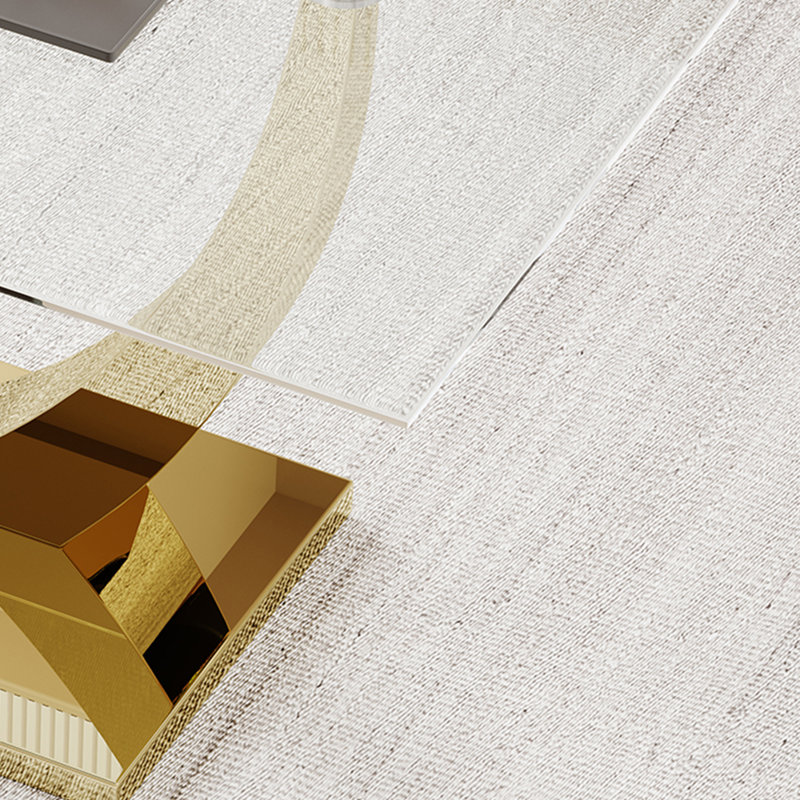 Table de salle à manger, plateau en verre avec base en métal de luxe en forme de U doré