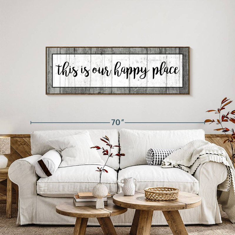 Plaque murale «This is our happy place», 57" X 19", Floating Frame Walnut