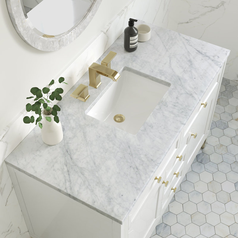 Chicago 48'' W Single Vanity, Carrara White, Glossy White, 8" Widespread