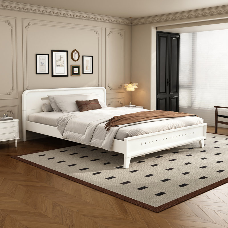 Lit en bois de pin massif, Blanc, Grand lit